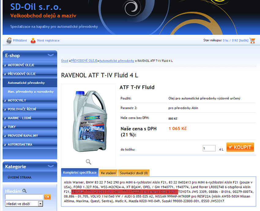 PŘEVODOVÉ OLEJE  RAVENOL ATF T-IV Fluid 4 L.jpg